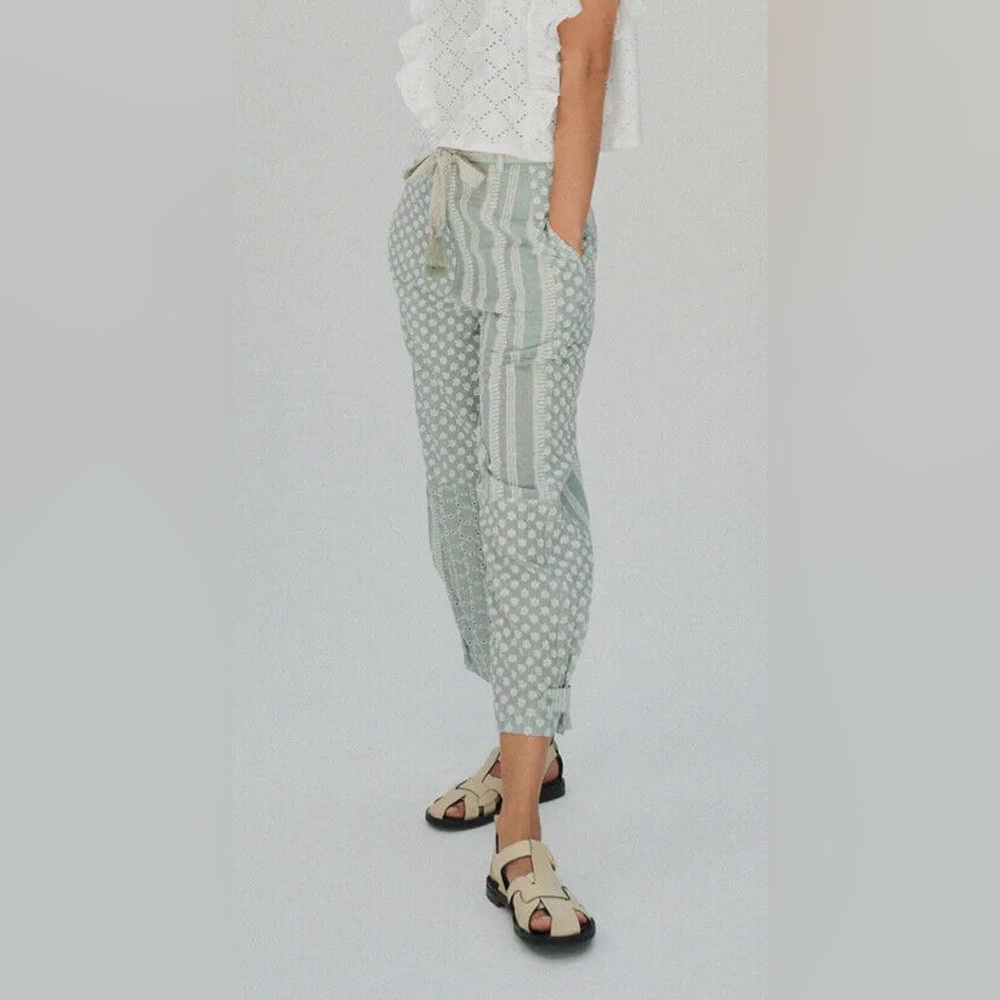 NWT ZARA PATCHWORK PANTS EMBROIDERY PANTIES EMBEDDED TROUSERS HIGH WAIST